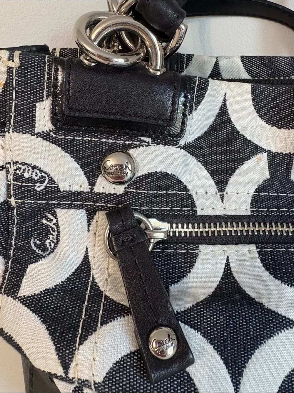 Coach Peyton Black White Op Art Signature Carryall Satchel Tote Bag 14515 Y2K